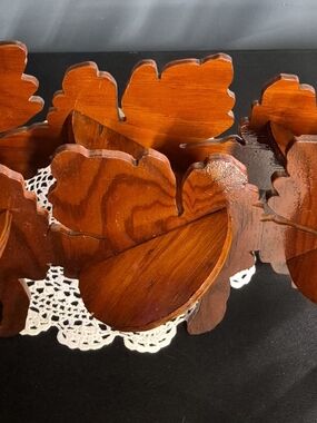Handcrafted Wooden Leaf Shelf Set - Rich Mahogany Finish